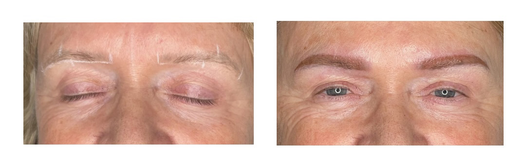 Powder and ombré brows before and after